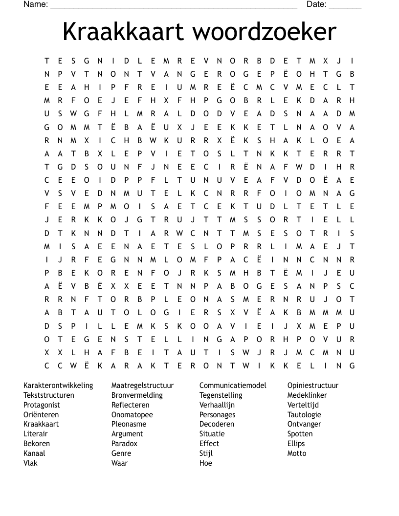 Kraakkaart woordzoeker Word Search