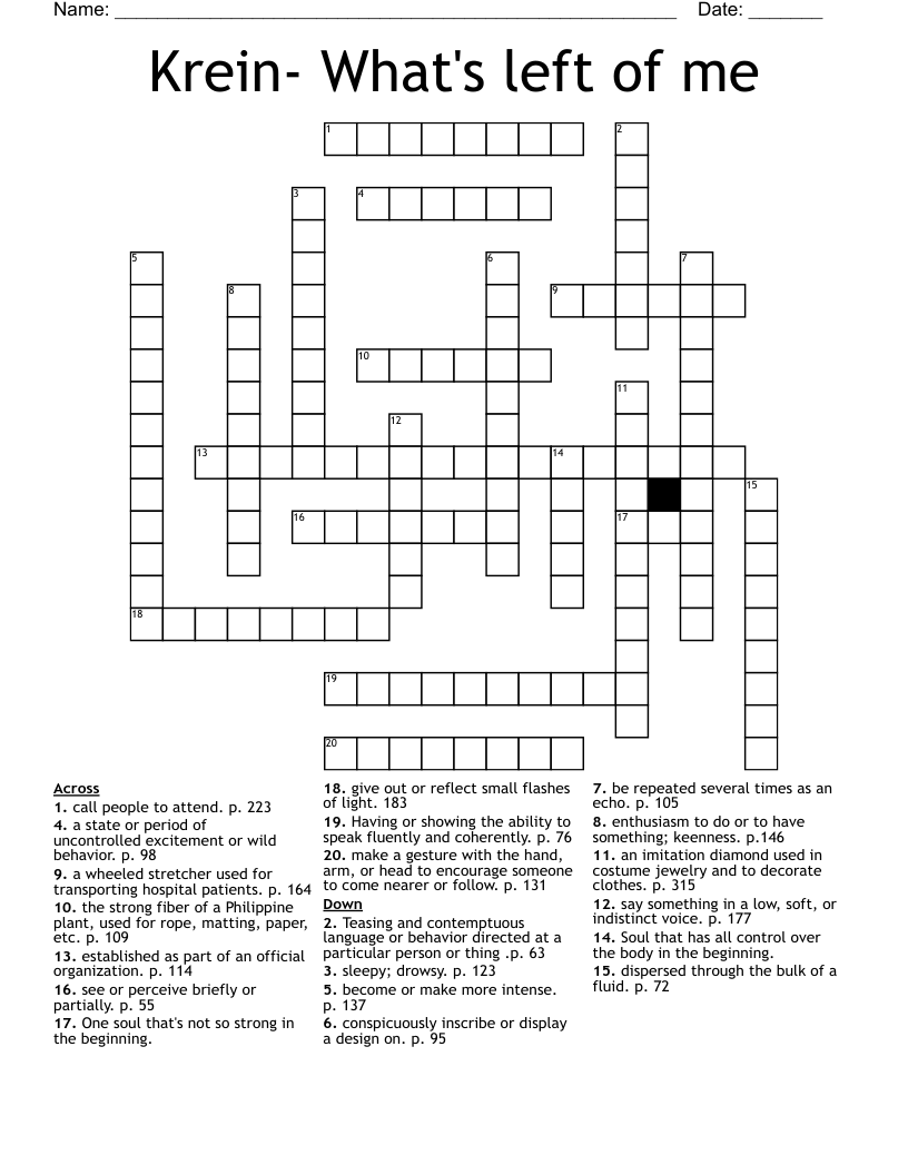 Krein- What's left of me Crossword