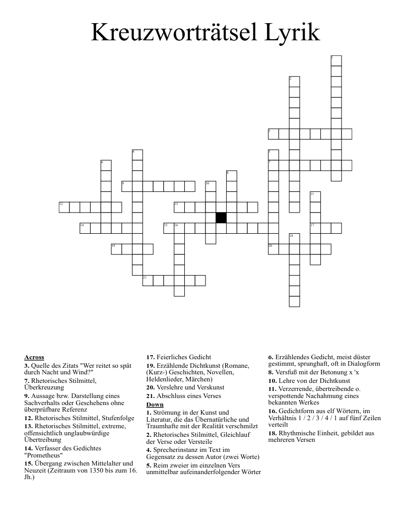 Kreuzworträtsel Lyrik Crossword