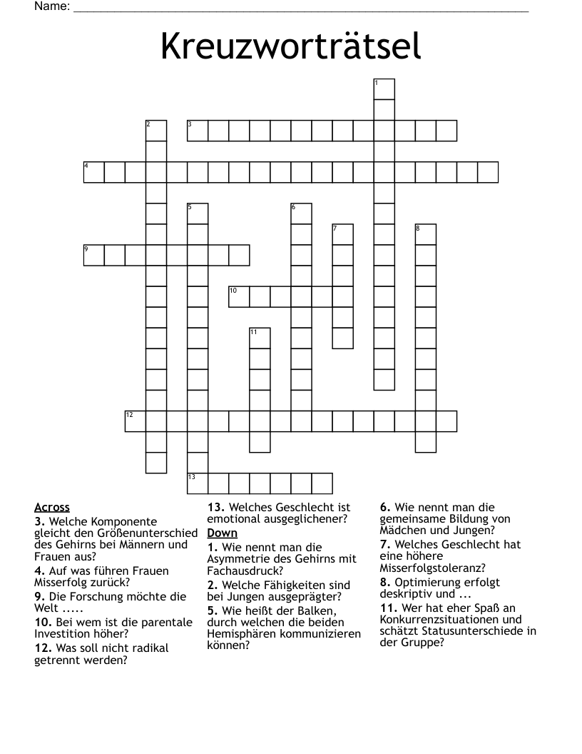 Kreuzworträtsel  Crossword