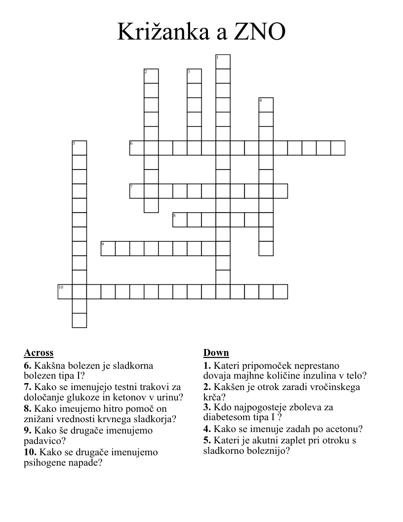Križanka a ZNO Crossword