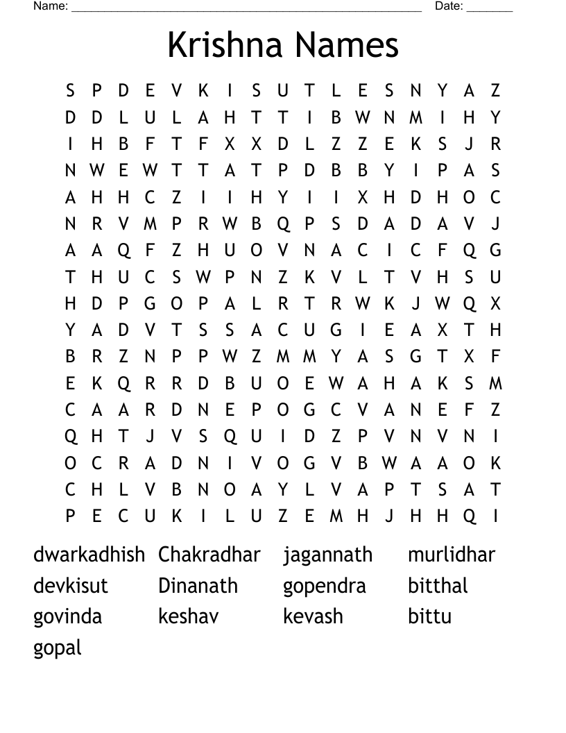 Krishna Names Word Search