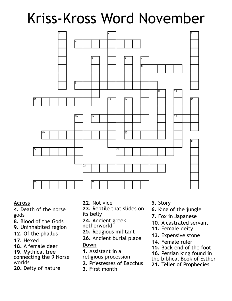 Kriss-Kross Word November Crossword