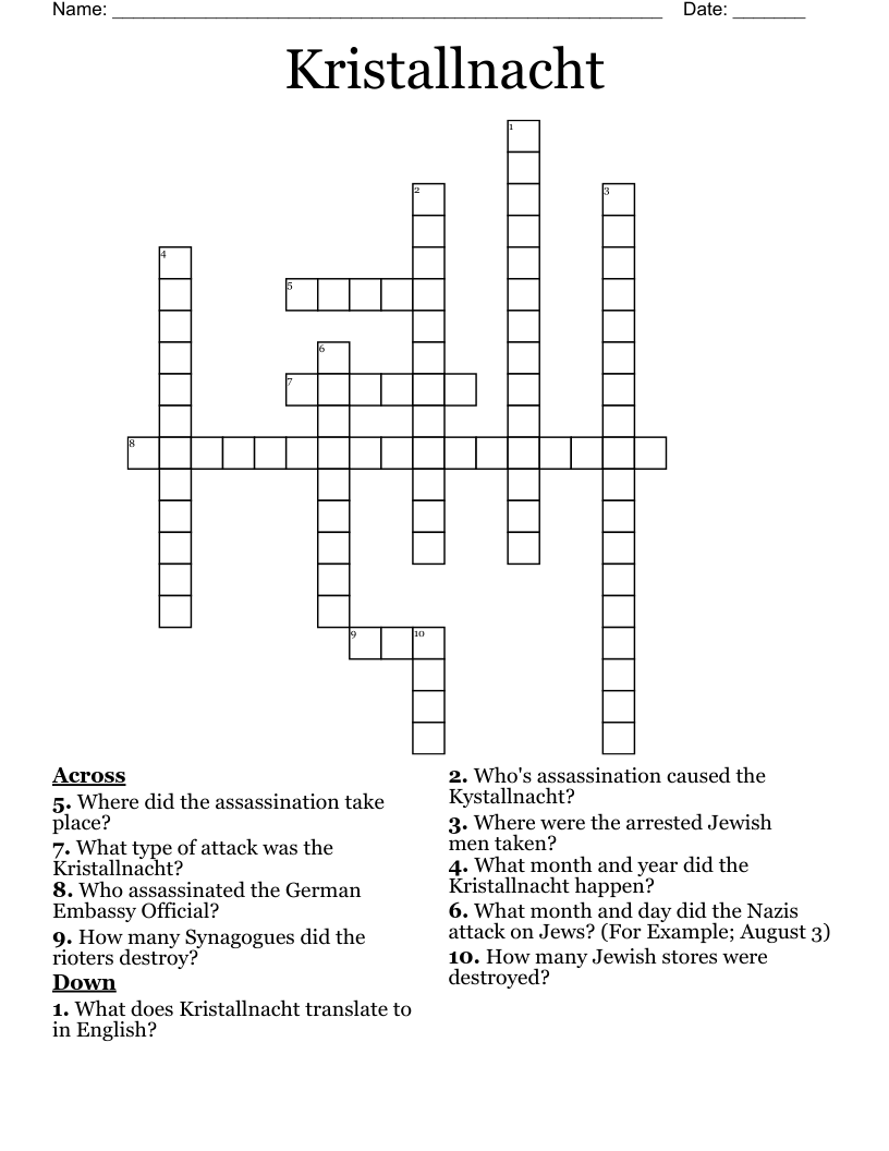 Kristallnacht Crossword
