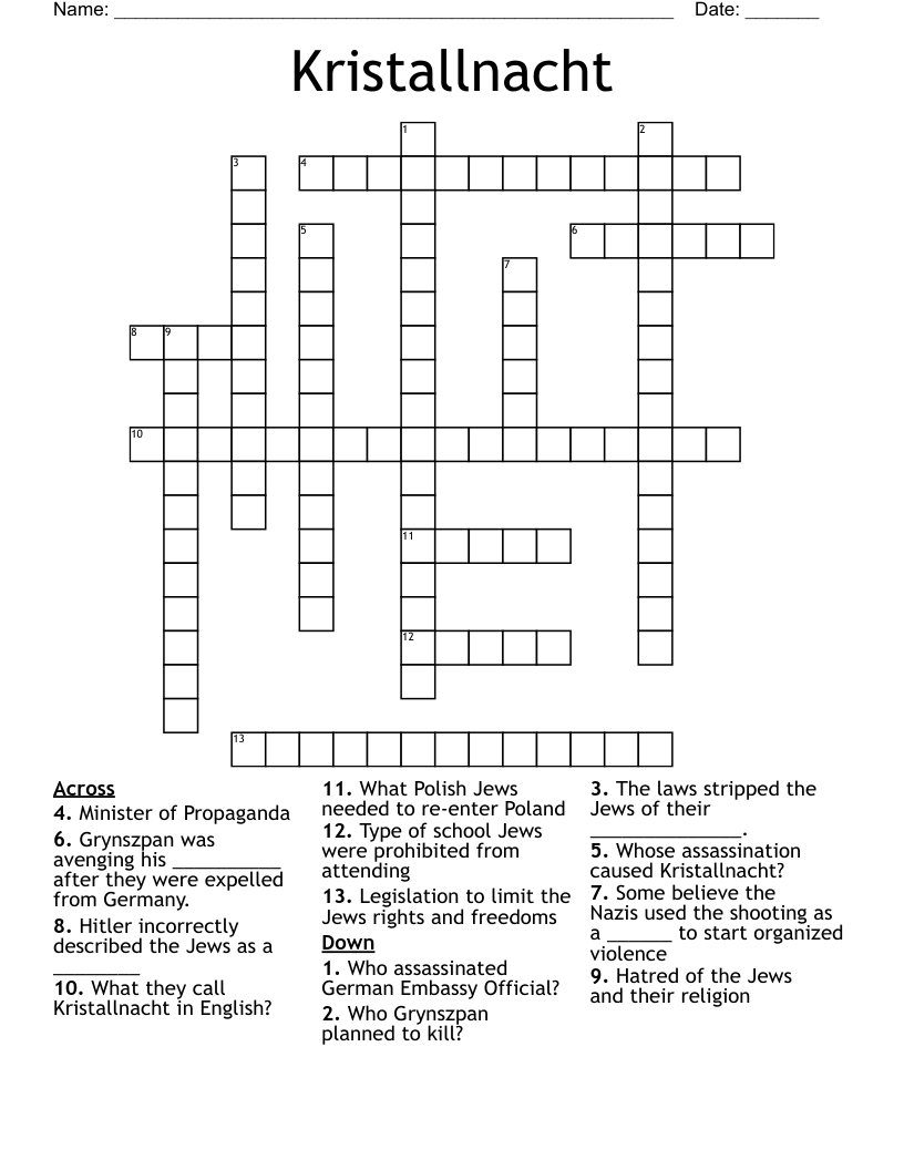 Kristallnacht Crossword