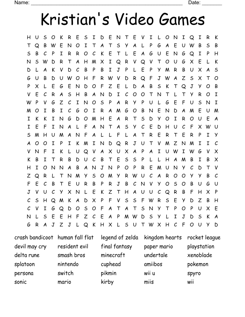 Kristian's Video Games Word Search