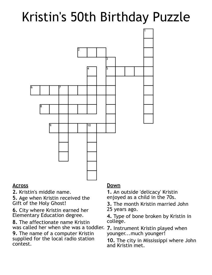 Kristin's 50th Birthday Puzzle Crossword