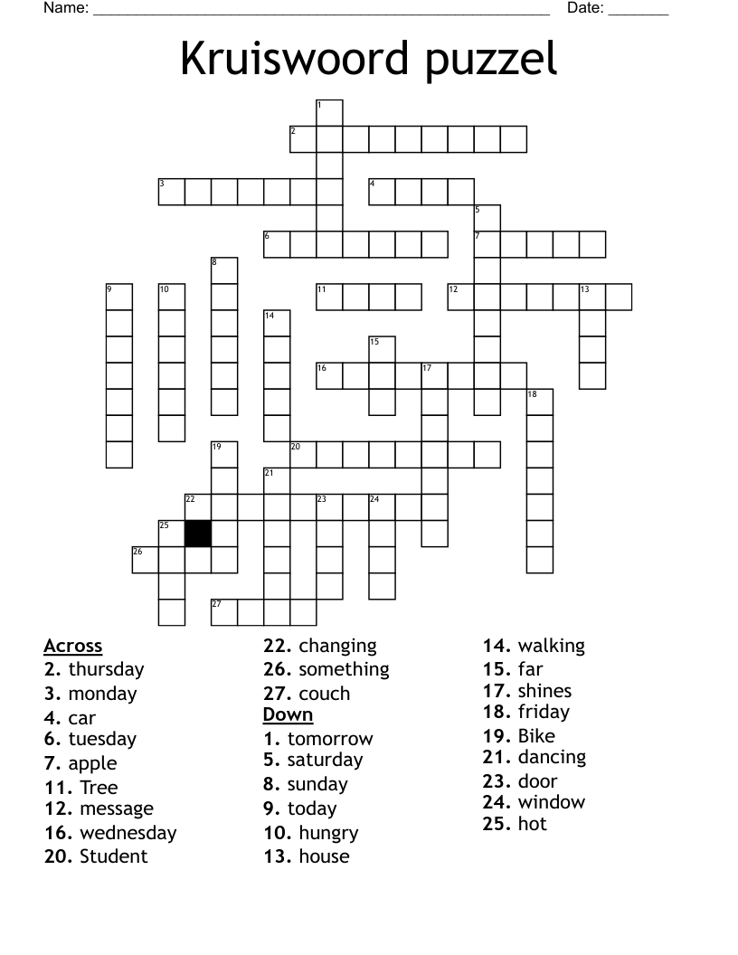Kruiswoord puzzel Crossword