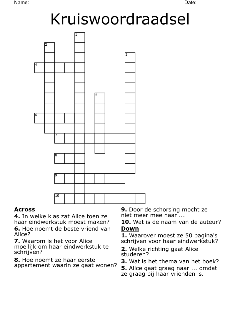 Kruiswoordraadsel Crossword