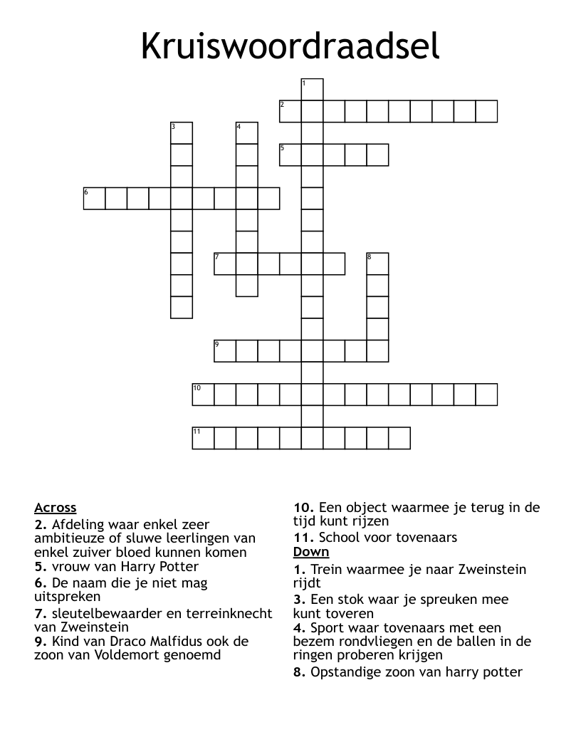 Kruiswoordraadsel Crossword