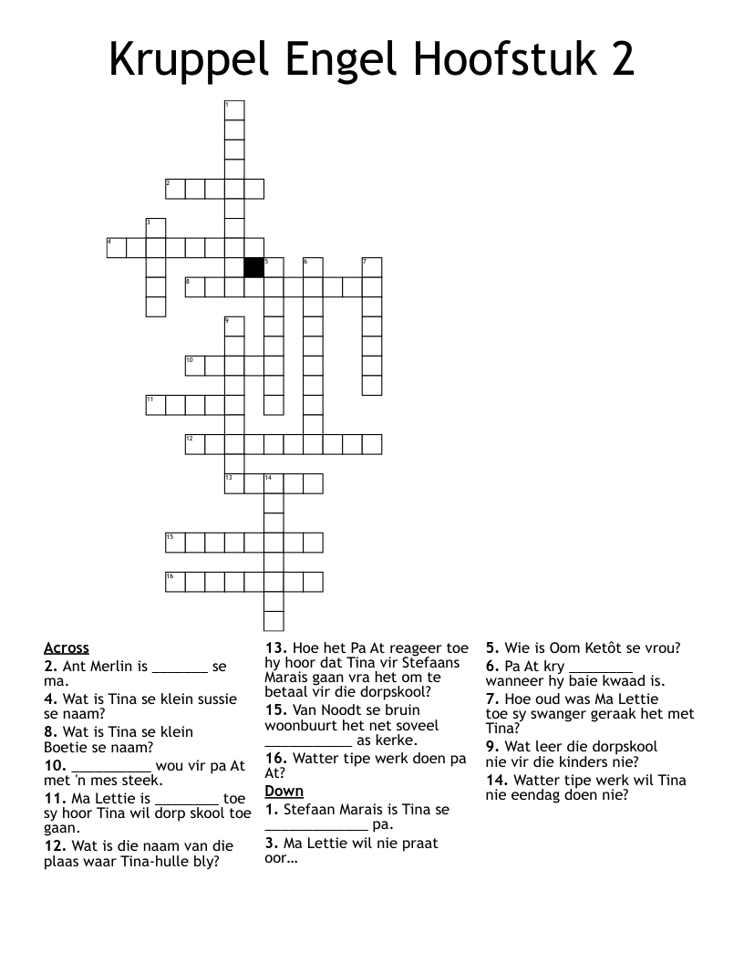 Kruppel Engel Hoofstuk 2 Crossword