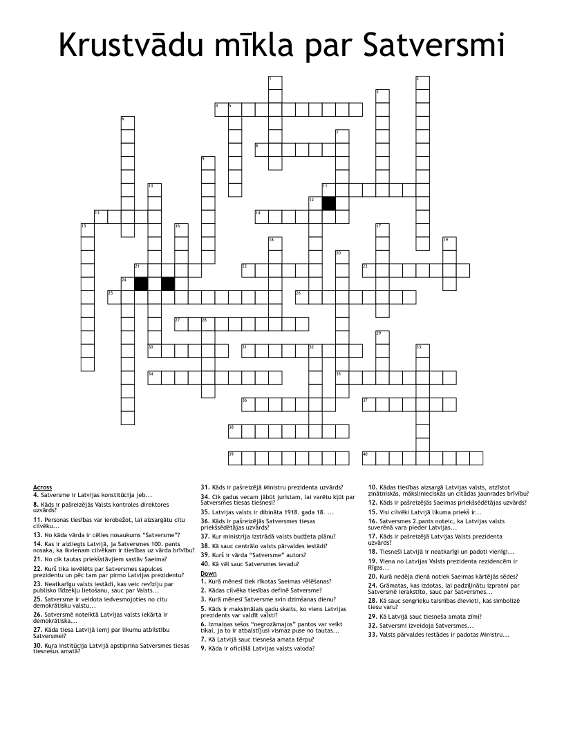 Krustvādu mīkla par Satversmi Crossword