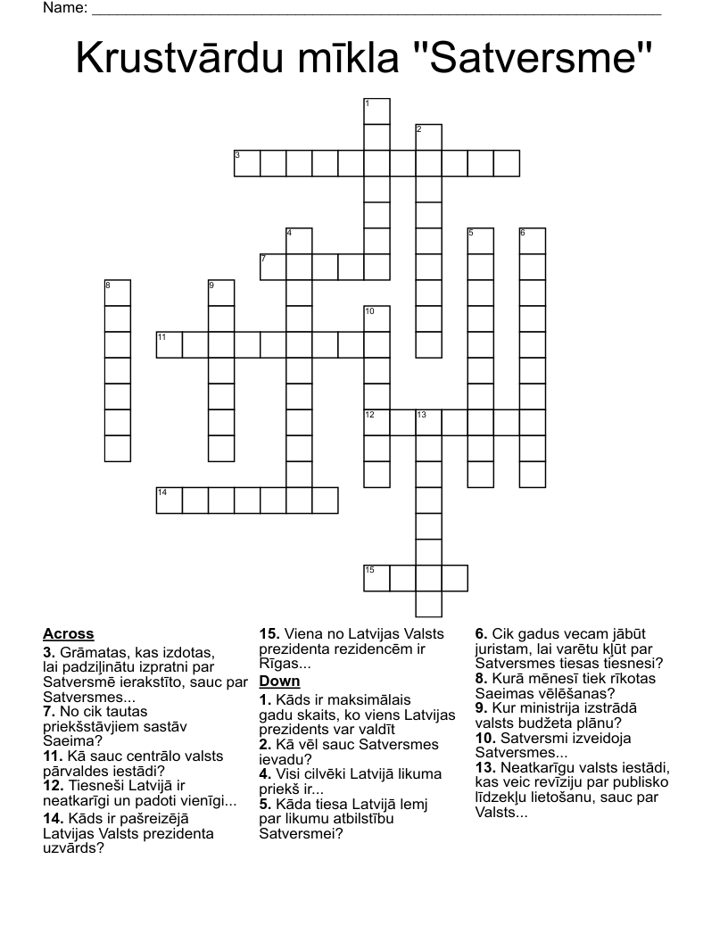 Krustvārdu mīkla ''Satversme'' Crossword