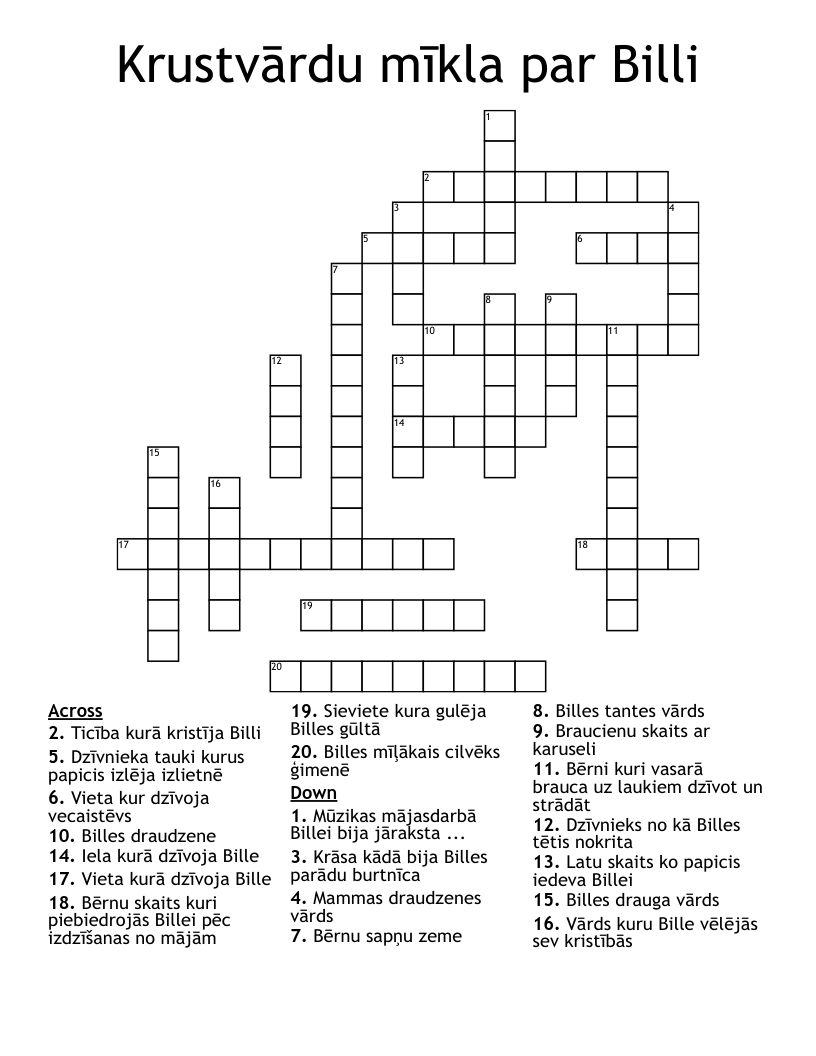 Krustvārdu mīkla par Billi  Crossword