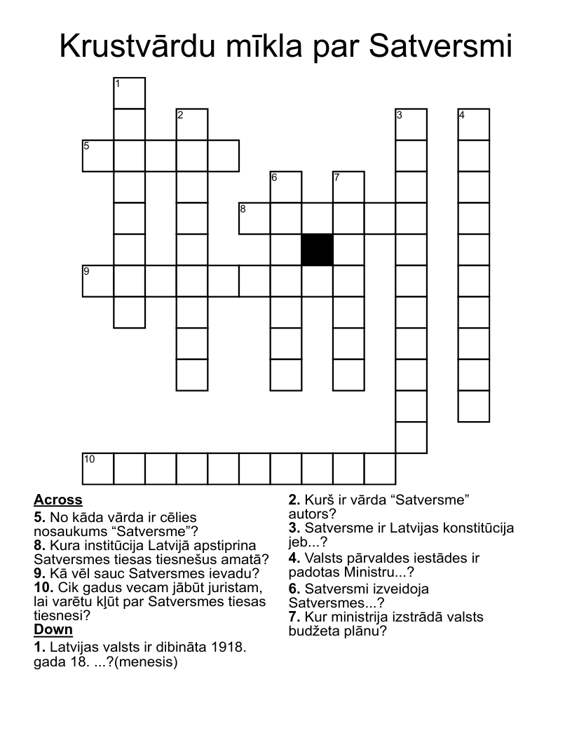 Krustvārdu mīkla par Satversmi Crossword