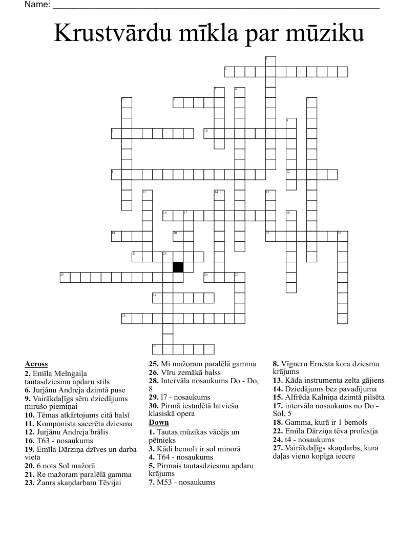 Krustvārdu mīkla par mūziku Crossword