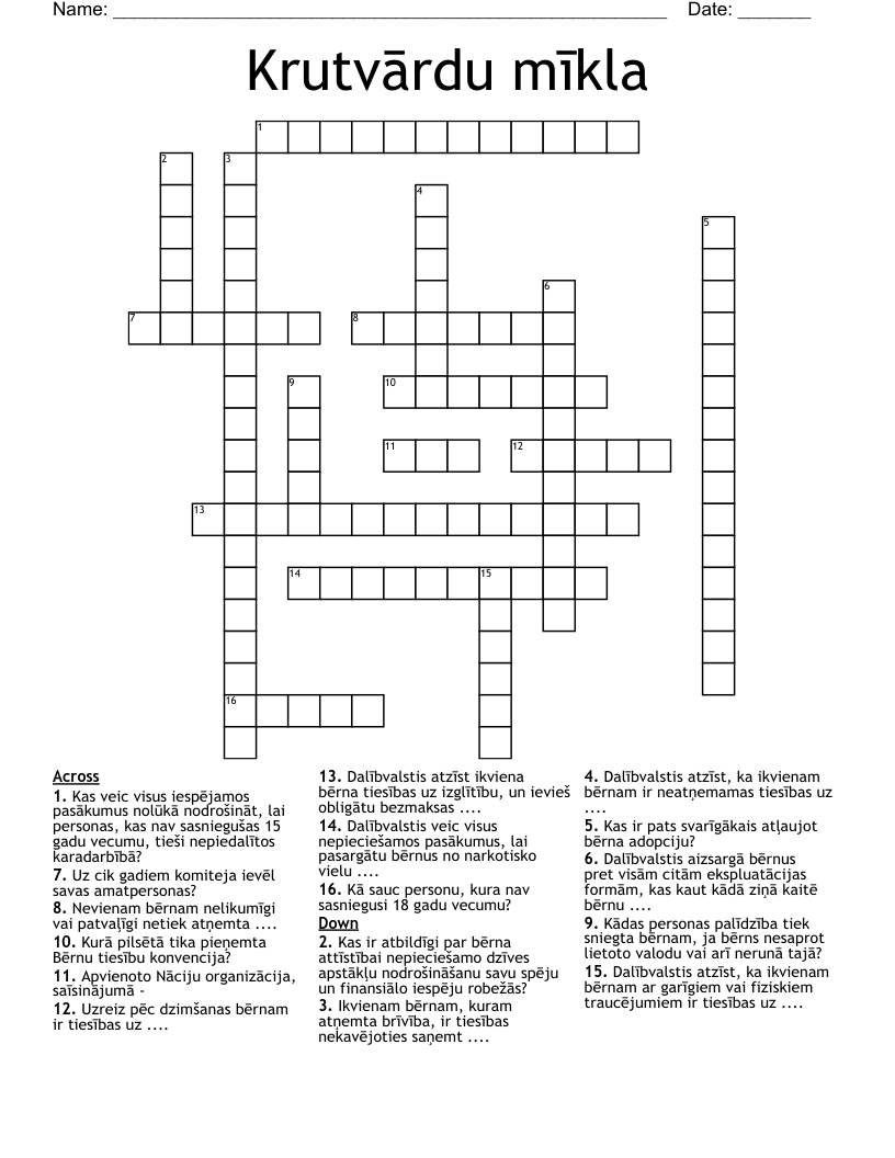 Krutvārdu mīkla Crossword