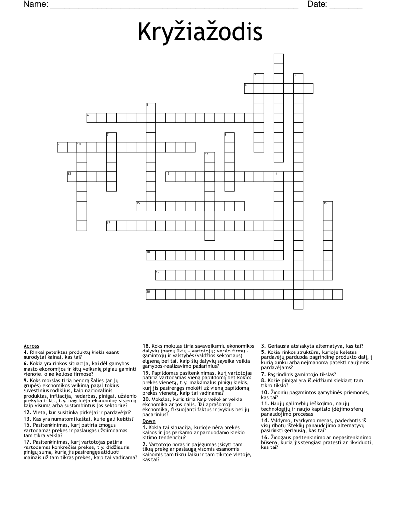Kryžiažodis Crossword
