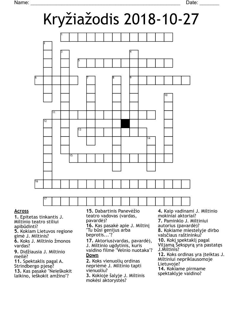 Kryžiažodis 2018-10-27 Crossword