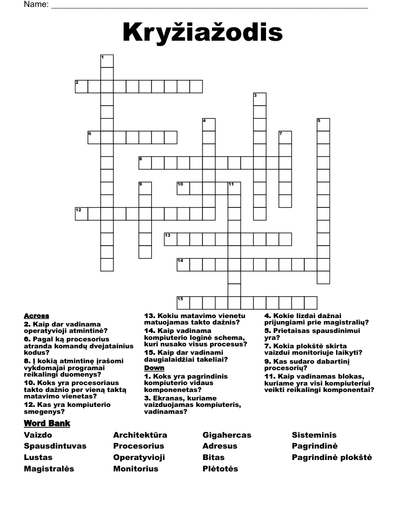 Kryžiažodis Crossword