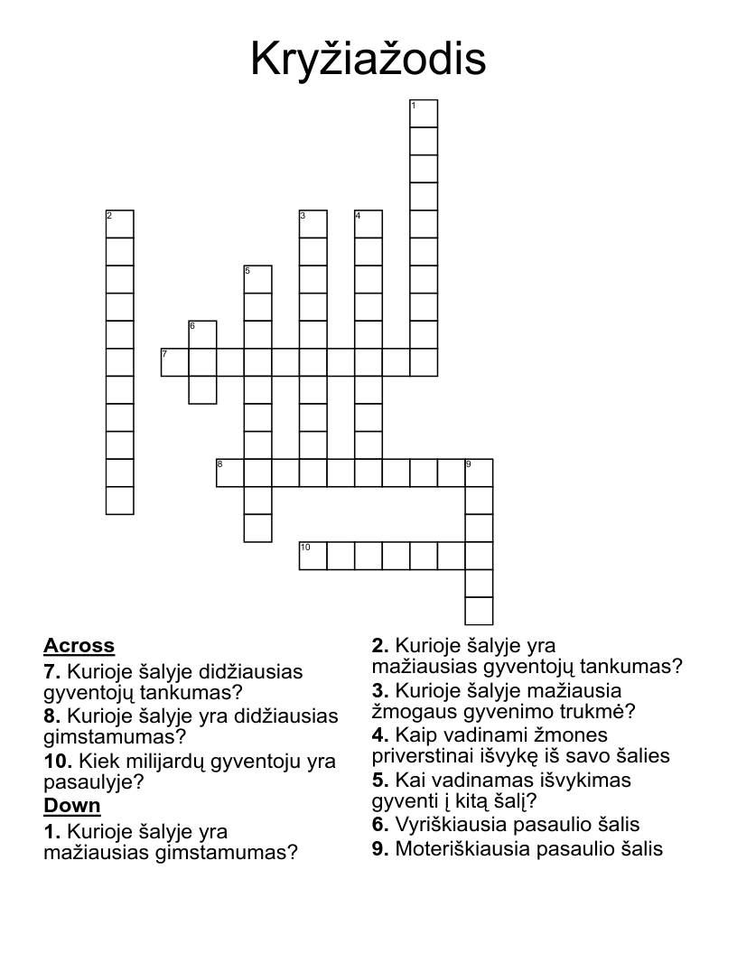 Kryžiažodis Crossword