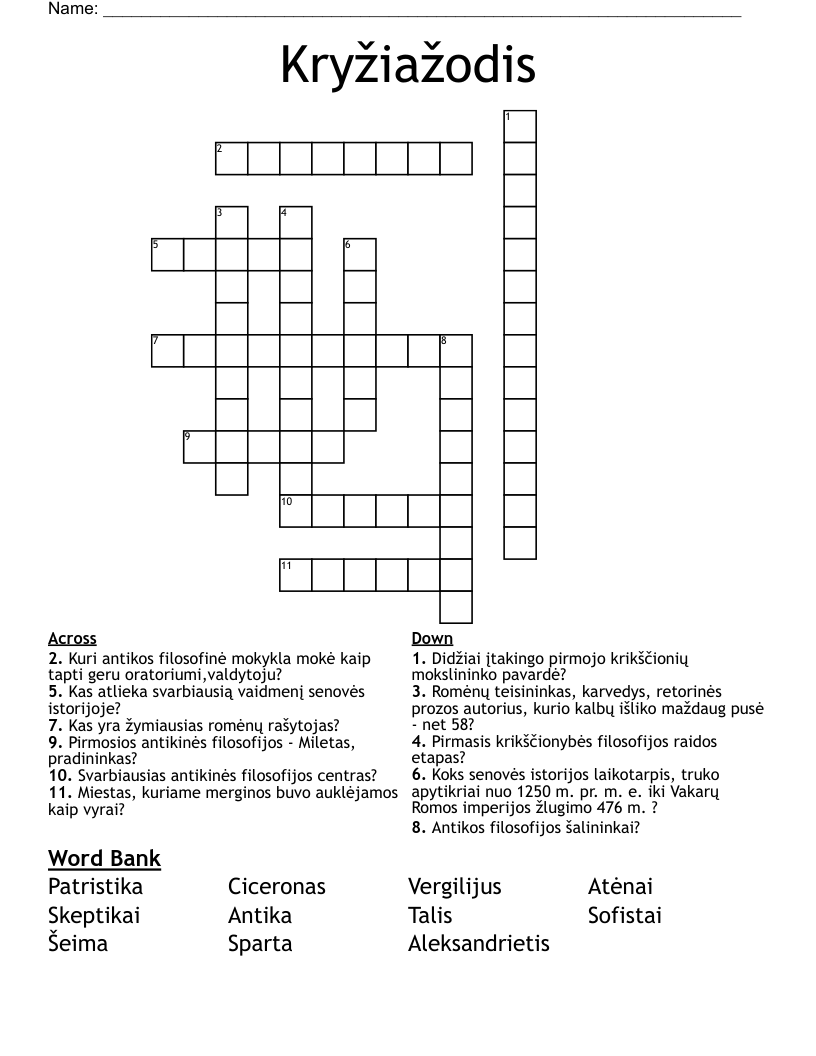Kryžiažodis Crossword