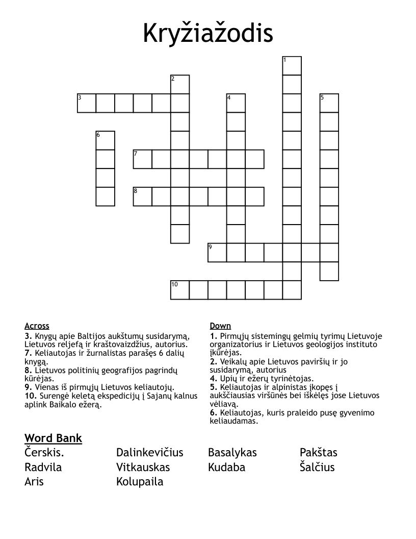 Kryžiažodis Crossword