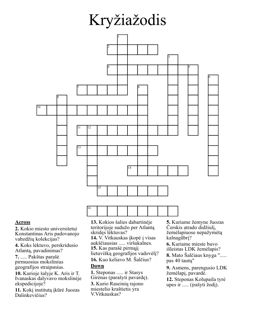Kryžiažodis Crossword