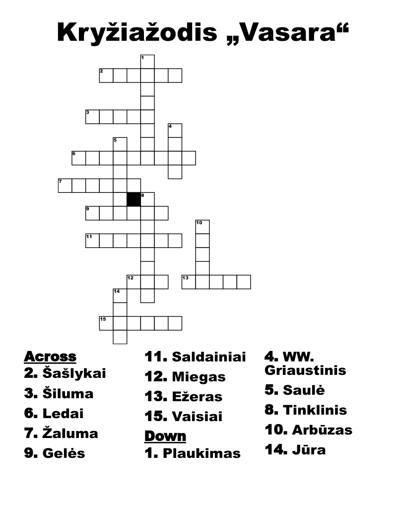 Kryžiažodis „Vasara“ Crossword