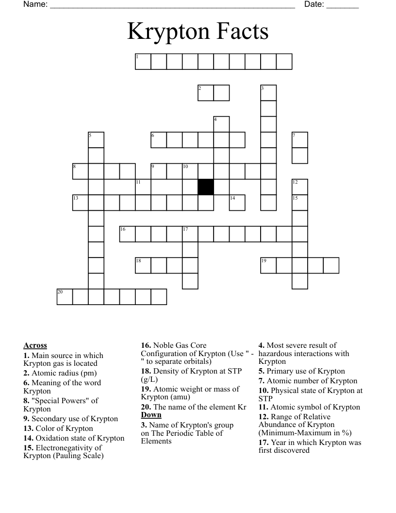 Krypton Facts Crossword