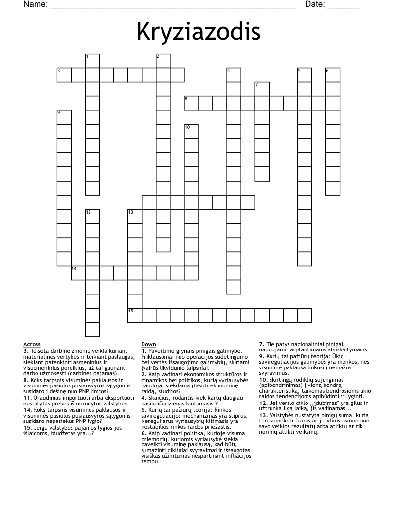 Kryziazodis Crossword