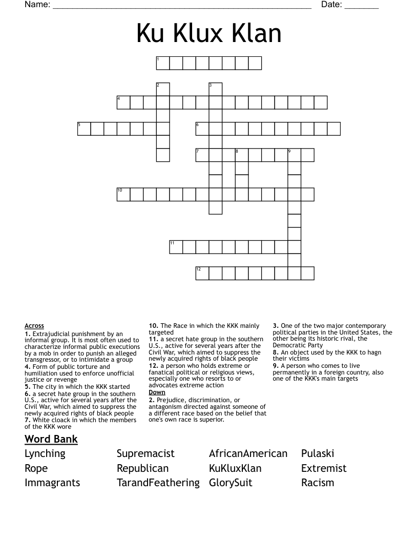 Ku Klux Klan Crossword