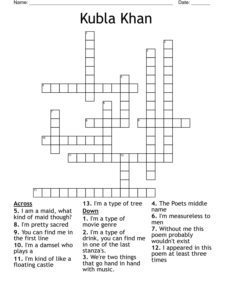 Kubla Khan Crossword