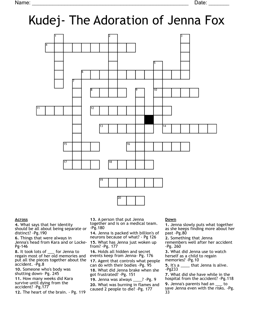 Kudej- The Adoration of Jenna Fox  Crossword