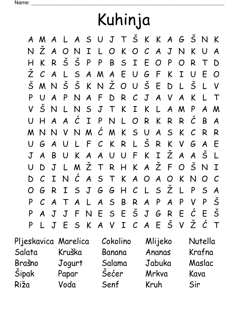 Kuhinja Word Search
