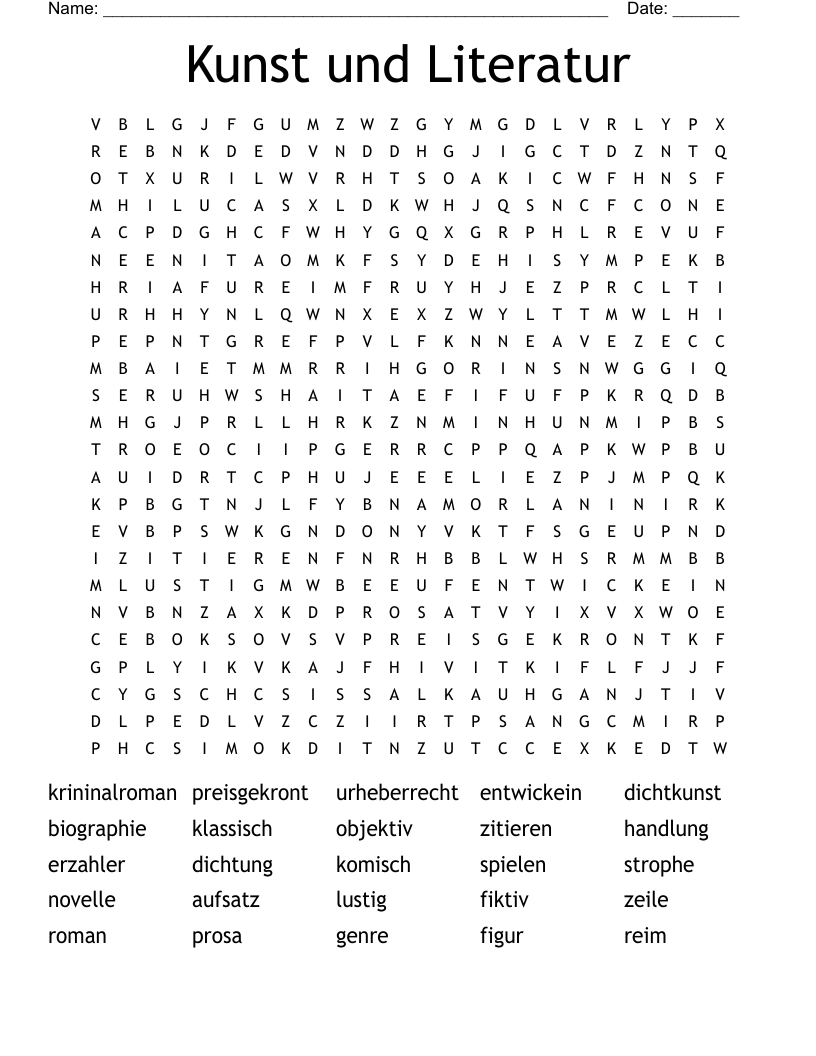 Kunst und Literatur Word Search