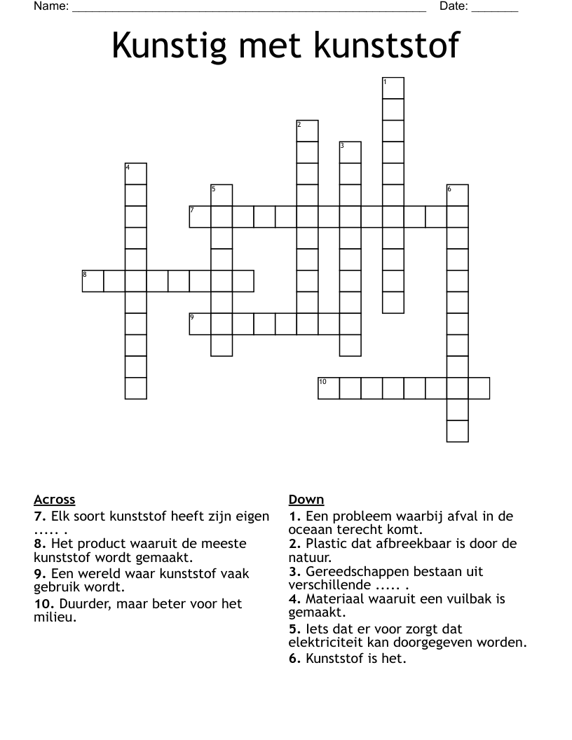 Kunstig met kunststof Crossword