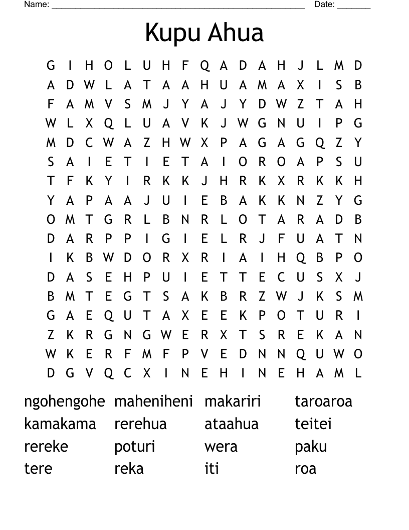 Kupu Ahua Word Search