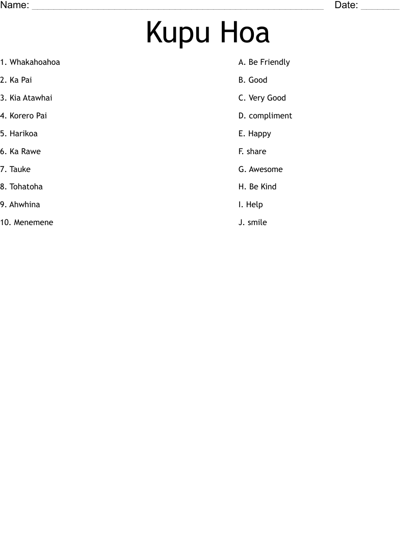 Kupu Hoa Worksheet