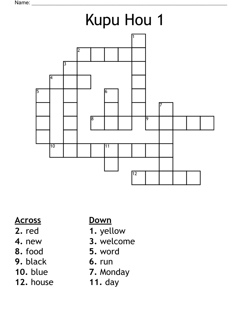 Kupu Hou 1 Crossword