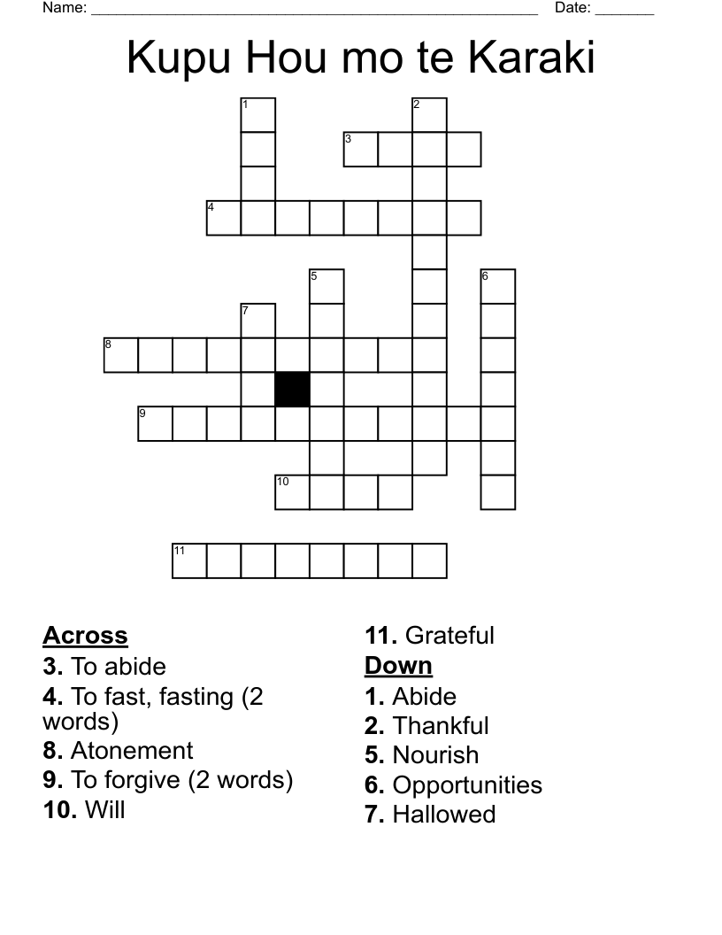 Kupu Hou mo te Karaki Crossword