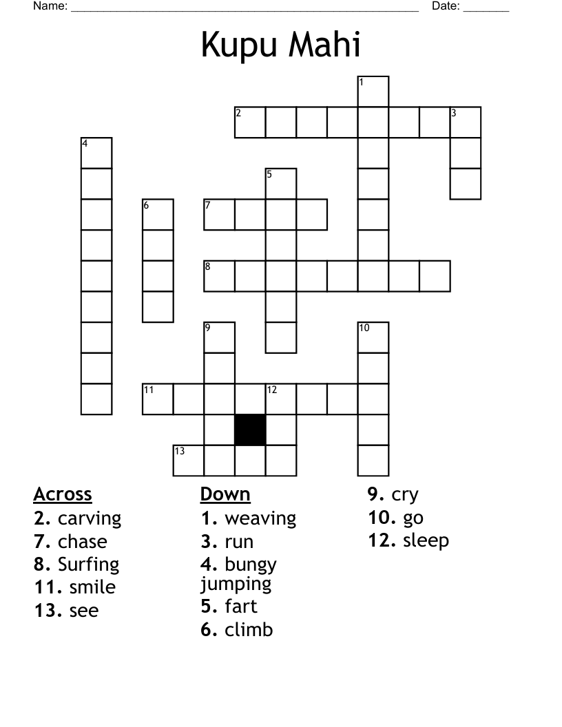 Kupu Mahi Crossword