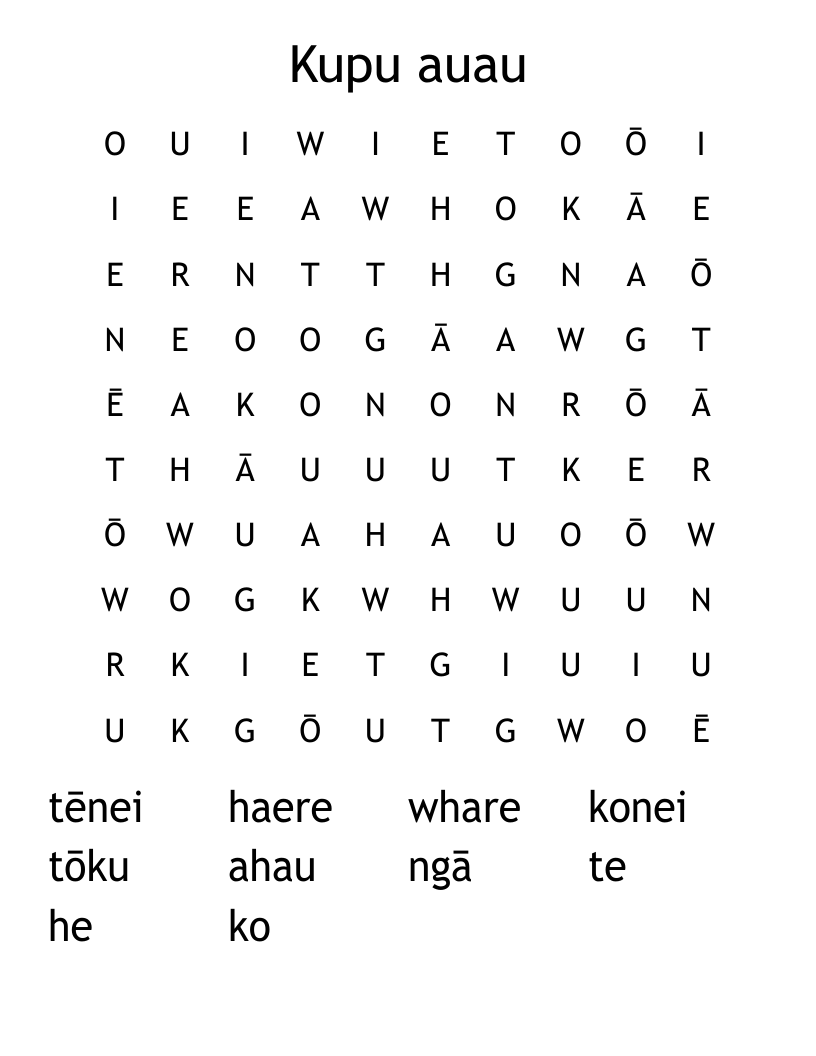 Kupu auau Word Search