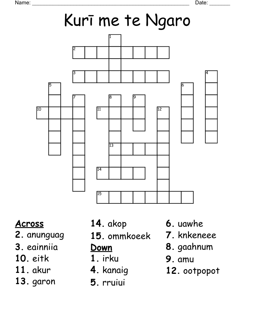 Kurī me te Ngaro Crossword
