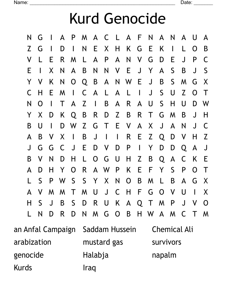 Kurd Genocide Word Search