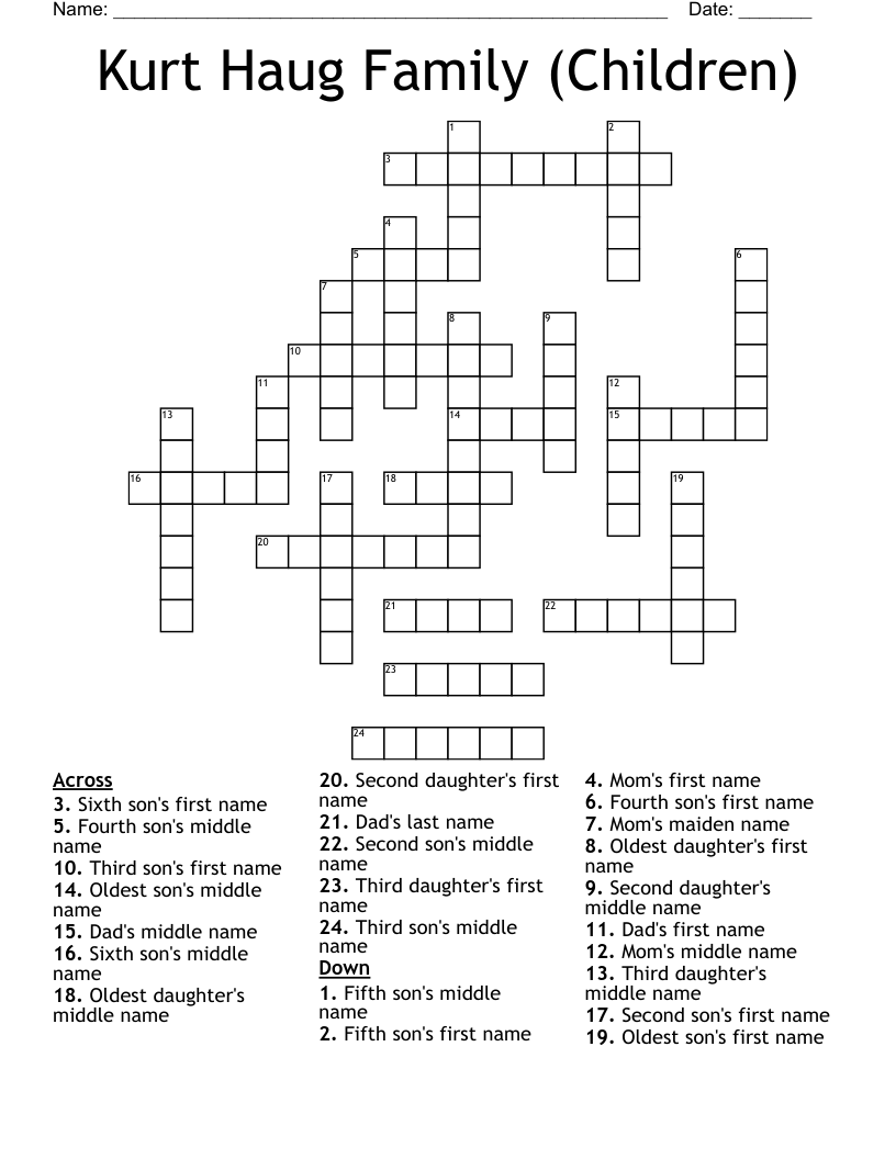 Kurt Haug Family (Children) Crossword