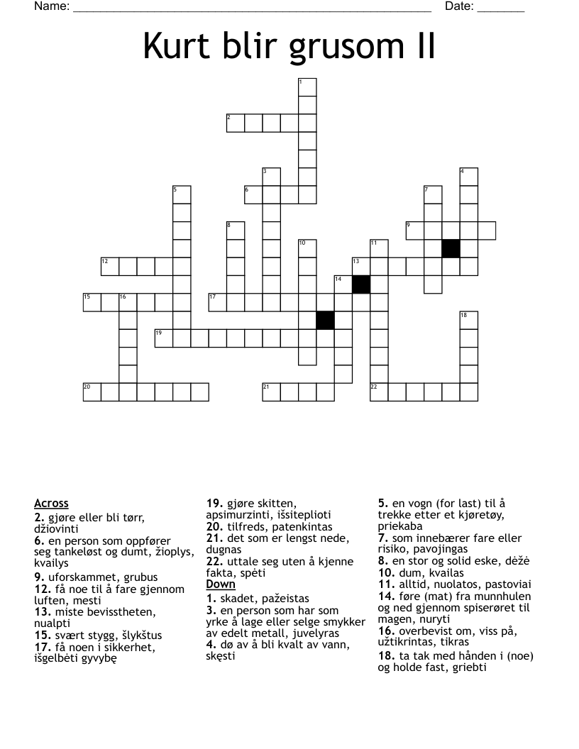 Kurt blir grusom II Crossword