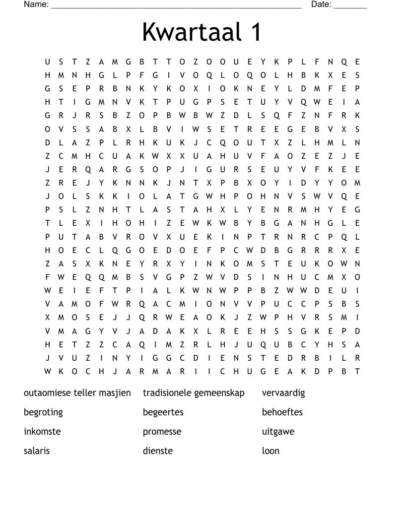Kwartaal 1 Word Search
