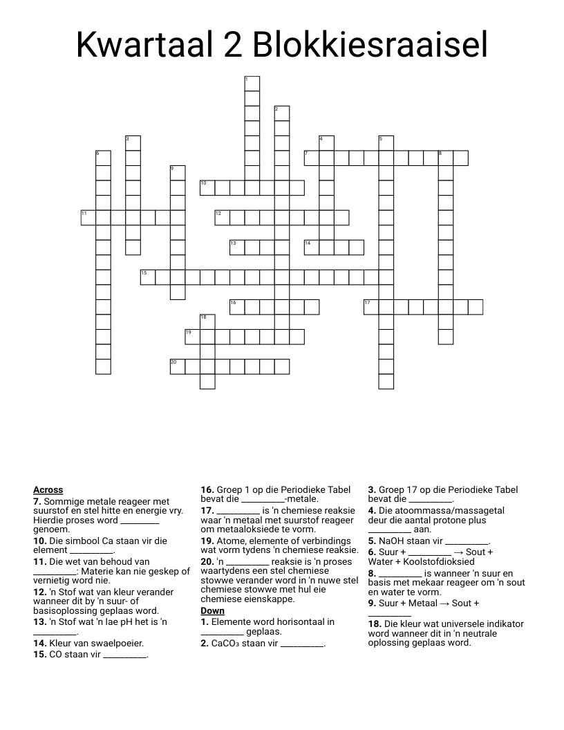 Kwartaal 2 Blokkiesraaisel Crossword