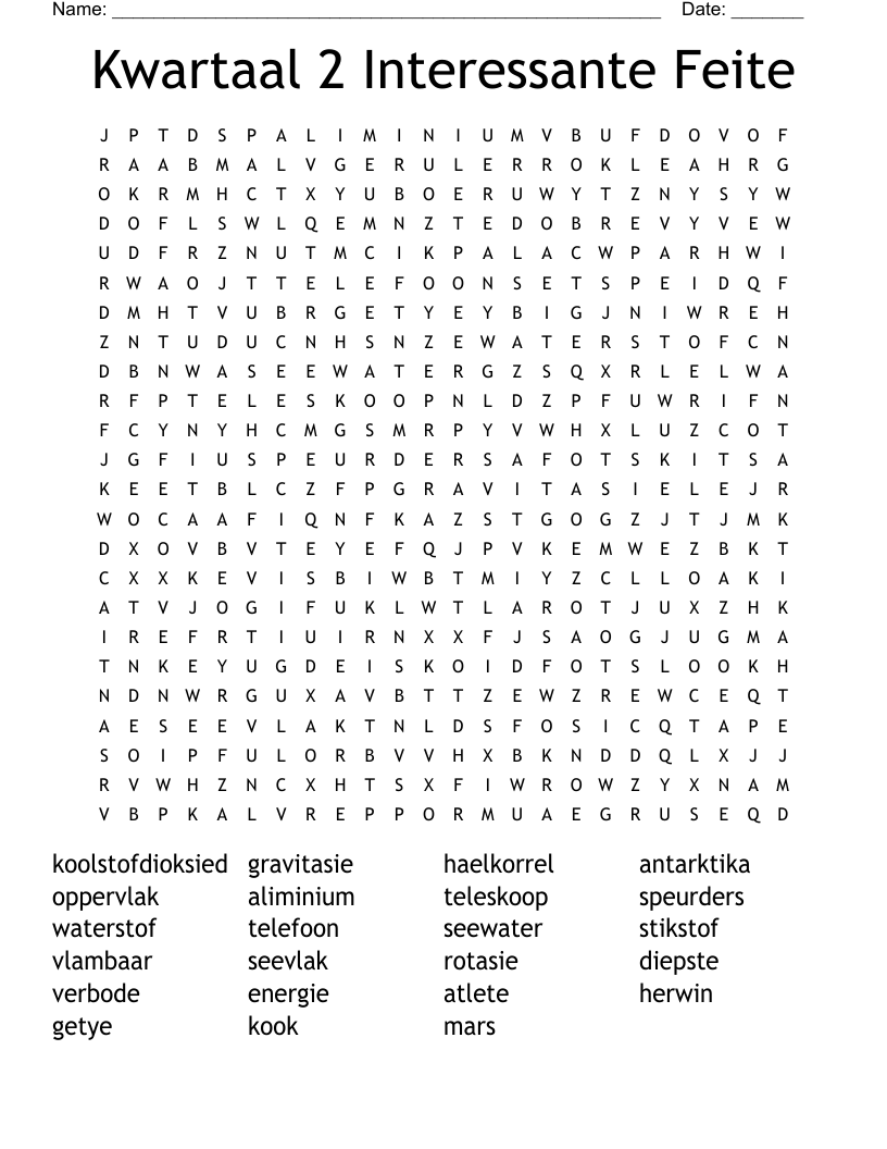 Kwartaal 2 Interessante Feite Word Search